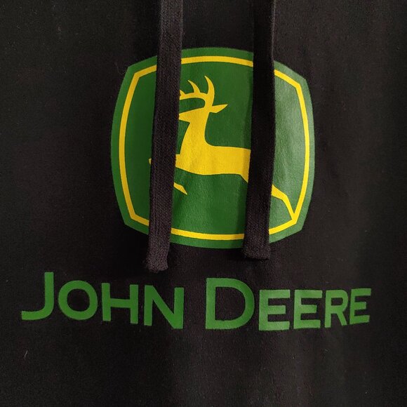 John Deere Black Hoodie Pullover Unisex Small Green Yellow Logo Front Pockets - Picture 4 of 9